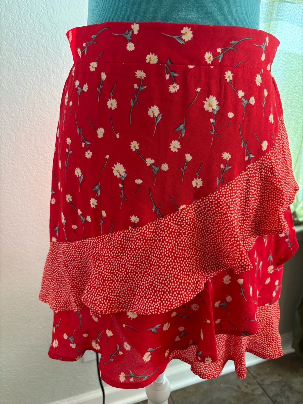 Candies Red Daisy Tiered Ruffle Skirt Small Boho Coquette Coastal Doll